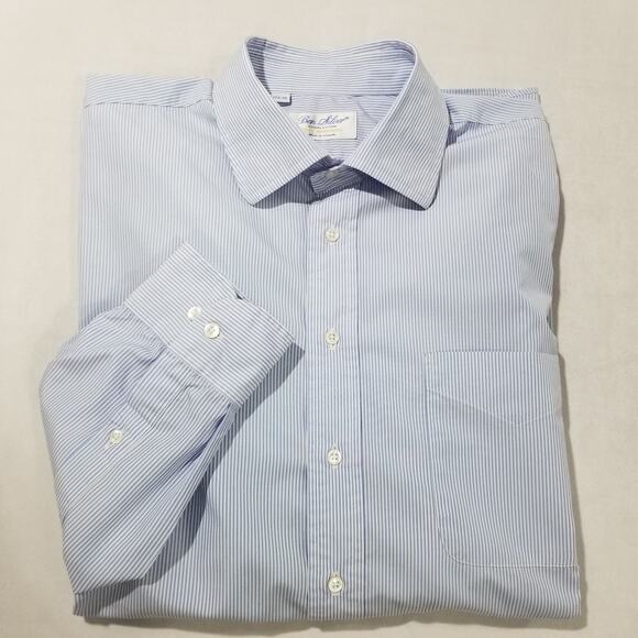 Ben Silver Shirt Mens 17.5 36 Blue Stripe Button Down Dress Classic Pocket - Picture 1 of 13
